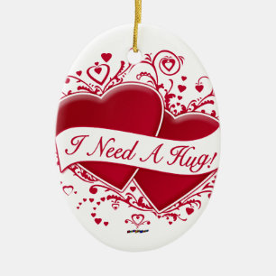 I Need A Hug! Red Hearts Ceramic Tree Decoration