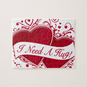I Need A Hug! Red Hearts Jigsaw Puzzle