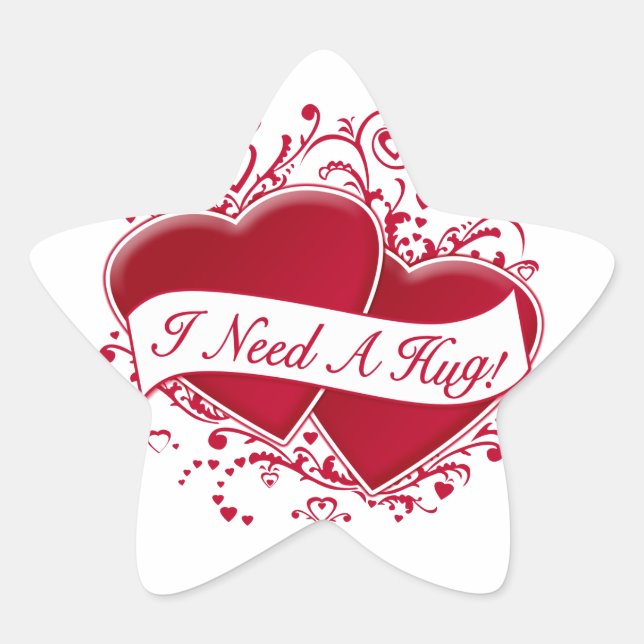 I Need A Hug! Red Hearts Star Sticker (Front)