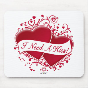 I Need A Kiss! Red Hearts Mouse Mat