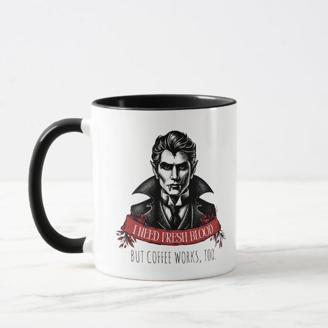 I Need Fresh Blood Vampire Halloween Mug (Left)