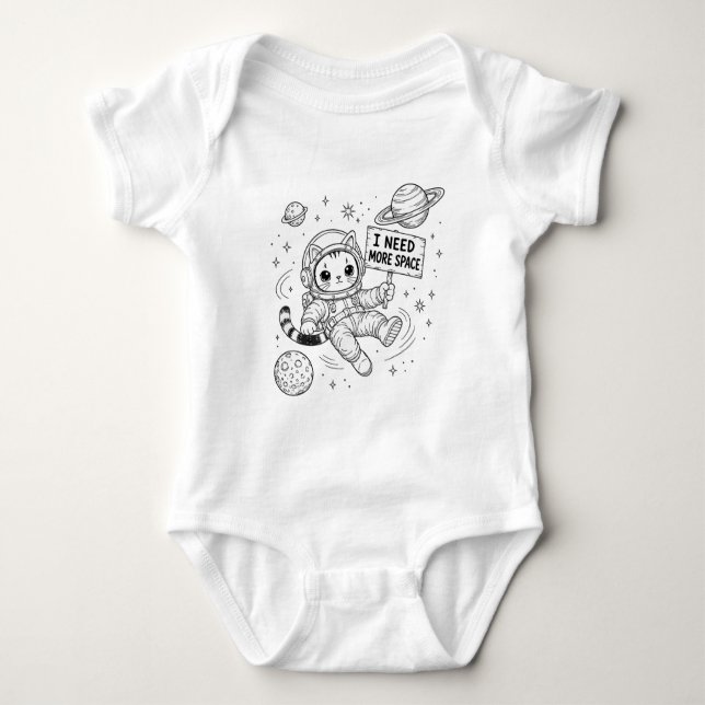 I Need More Space Funny Cat Astronaut Baby Bodysuit (Front)