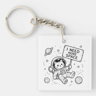 I Need More Space Funny Cat Astronaut Key Ring