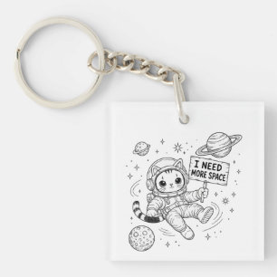 I Need More Space Funny Cat Astronaut Key Ring