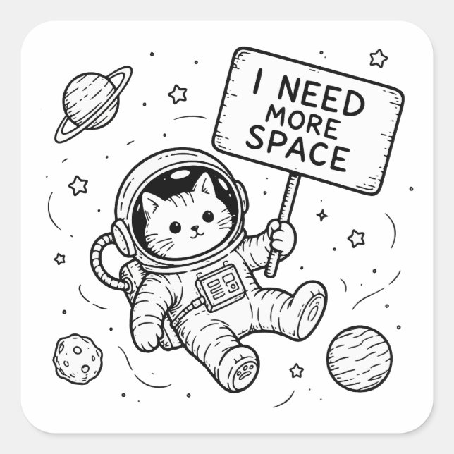 I Need More Space Funny Cat Astronaut Square Sticker (Front)