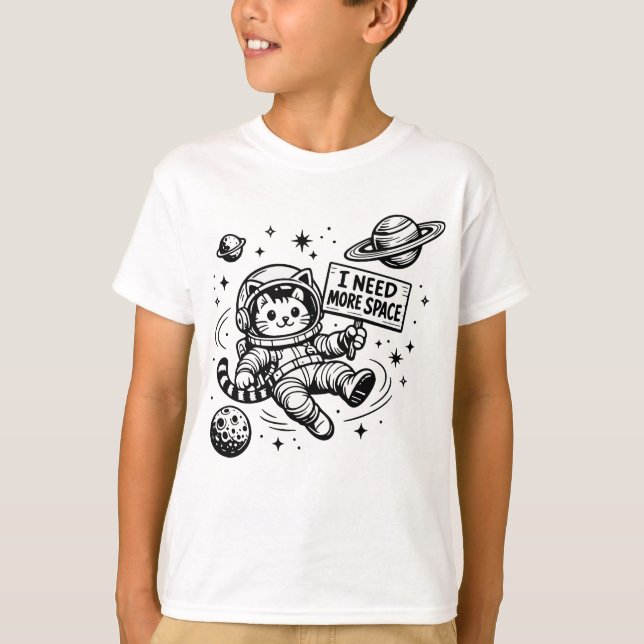 I Need More Space Funny Cat Astronaut T-Shirt (Front)