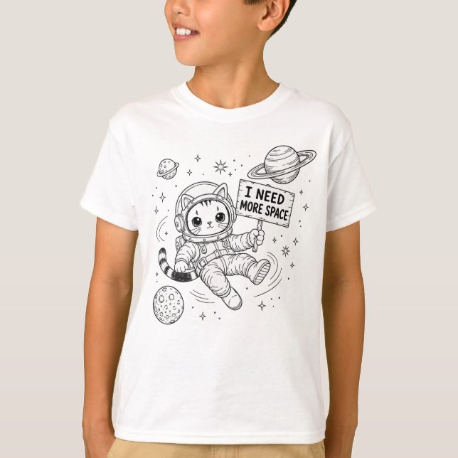 I Need More Space Funny Cat Astronaut T-Shirt (Front)