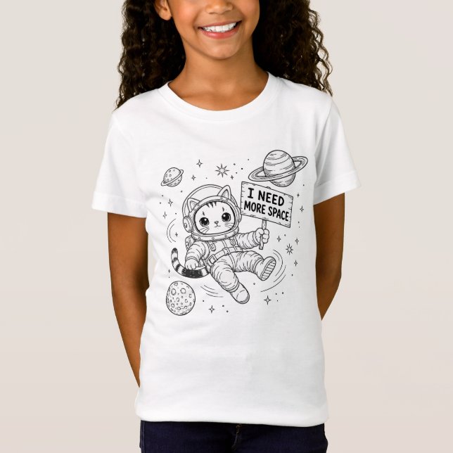 I Need More Space Funny Cat Astronaut T-Shirt (Front)