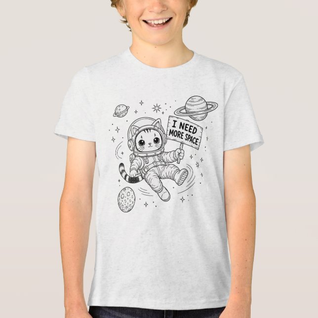 I Need More Space Funny Cat Astronaut Tri-Blend Shirt (Front)