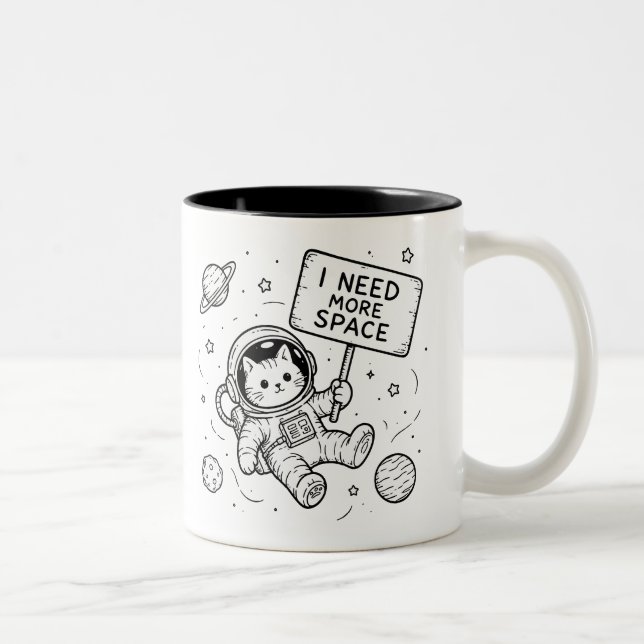 I Need More Space Funny Cat Astronaut Two-Tone Coffee Mug (Right)