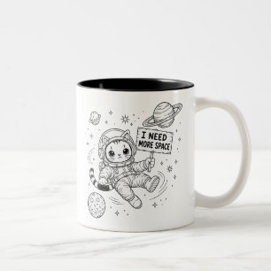 I Need More Space Funny Cat Astronaut Two-Tone Coffee Mug