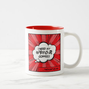 I Need My Coffee: Funny Caffeine Comic Pop Art Two-Tone Coffee Mug