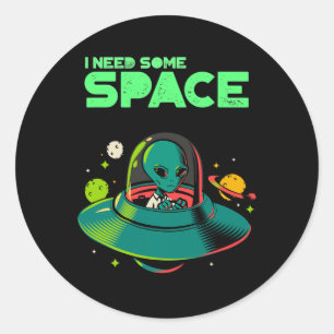 I Need Some Space Mental Health Awareness Ufo Alie Classic Round Sticker