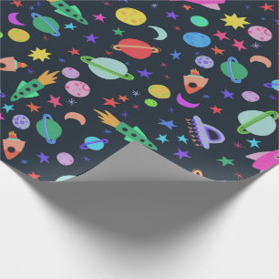 I Need Some Space UFO Planets Rocket Pattern Color Wrapping Paper