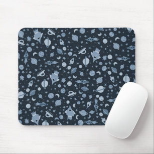 I Need Space Rocketship UFO Pattern Deep Blue Mouse Mat