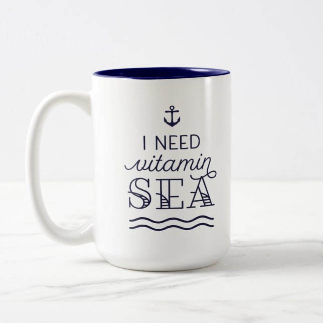 I Need Vitamin Sea 15oz Navy Two-Toned Mug (Left)