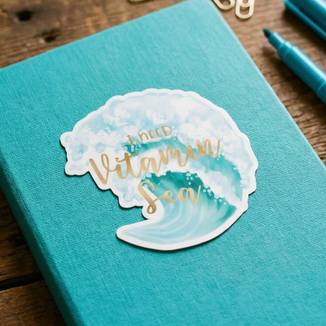 I Need Vitamin Sea Aqua Watercolor Ocean Waves (I Need Vitamin Sea Aqua Watercolor Ocean Waves Sticker)