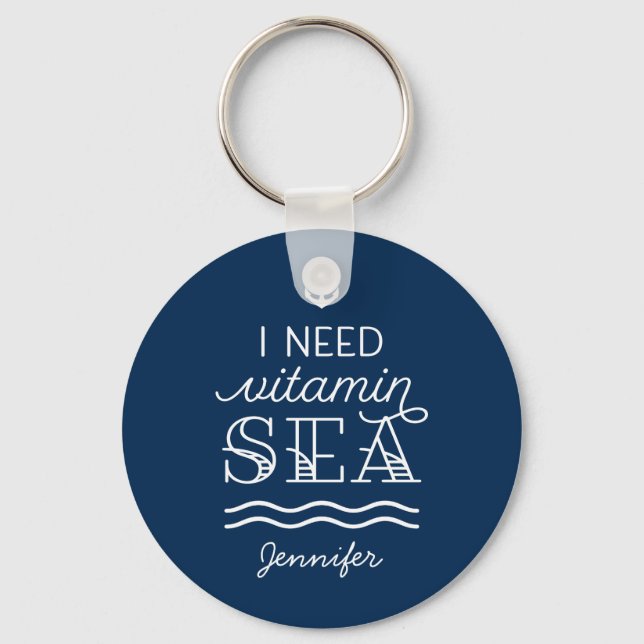 I Need Vitamin Sea Custom Navy Button Keychain (Front)