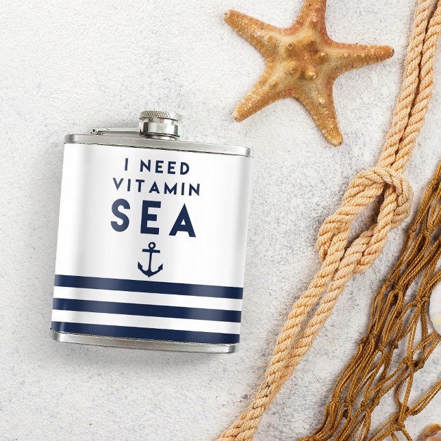 I Need Vitamin Sea Navy Anchor Quote Hip Flask (Creator Uploaded)