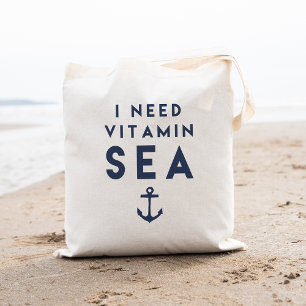 I Need Vitamin Sea Navy Anchor Quote Tote Bag