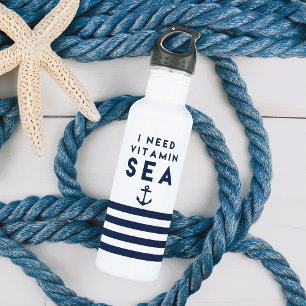 I Need Vitamin Sea Navy and White 710 Ml Water Bottle