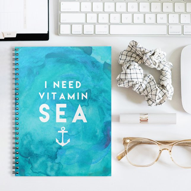 I Need Vitamin Sea Teal Watercolor Quote Notebook (Creator Uploaded)