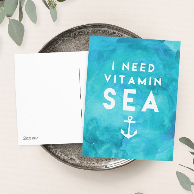 I Need Vitamin Sea Teal Watercolor Quote Postcard (Creator Uploaded)