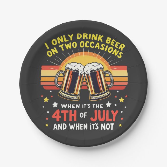 I Only Drink in Two Occasions Funny 4th of July  Paper Plate (Front)
