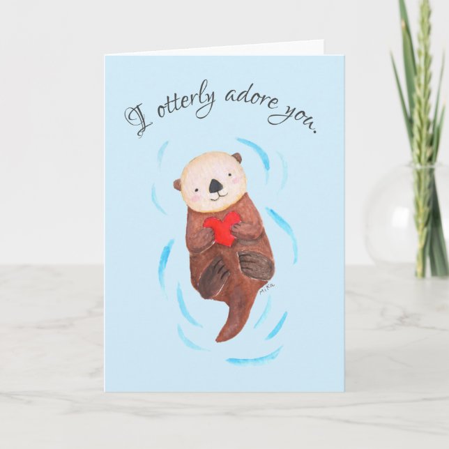 I Otterly Adore You Cute Sea Otter Valentine's Day Card (Front)
