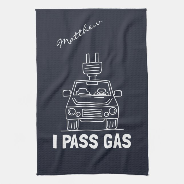 I Pass Gas Eco Electric Car Gag Tea Towel (Vertical)