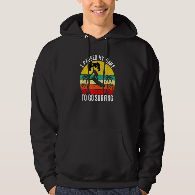 I Paused My Game Surfer Beach Surfing Summer Vacay Hoodie (Front)