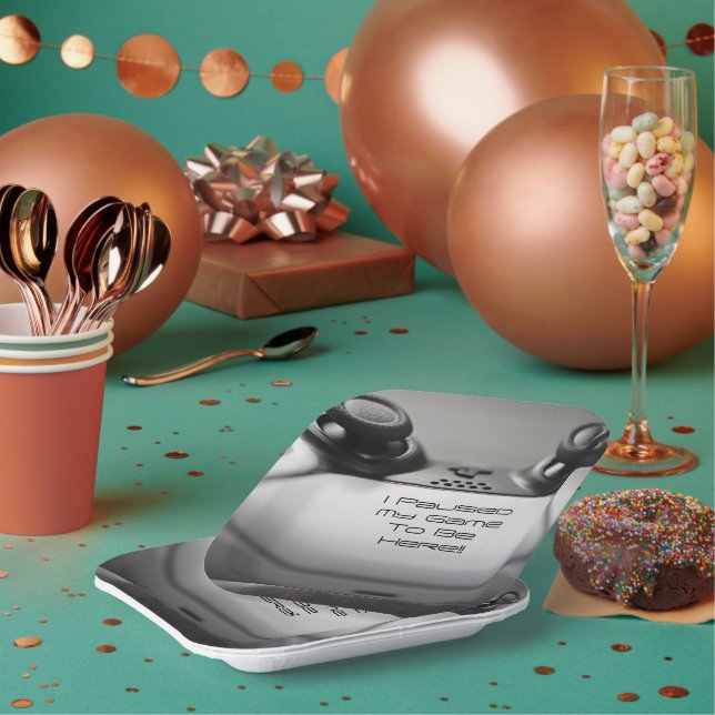 "I Paused My Game To Be Here" Gaming Birthday Paper Plate (Multi)