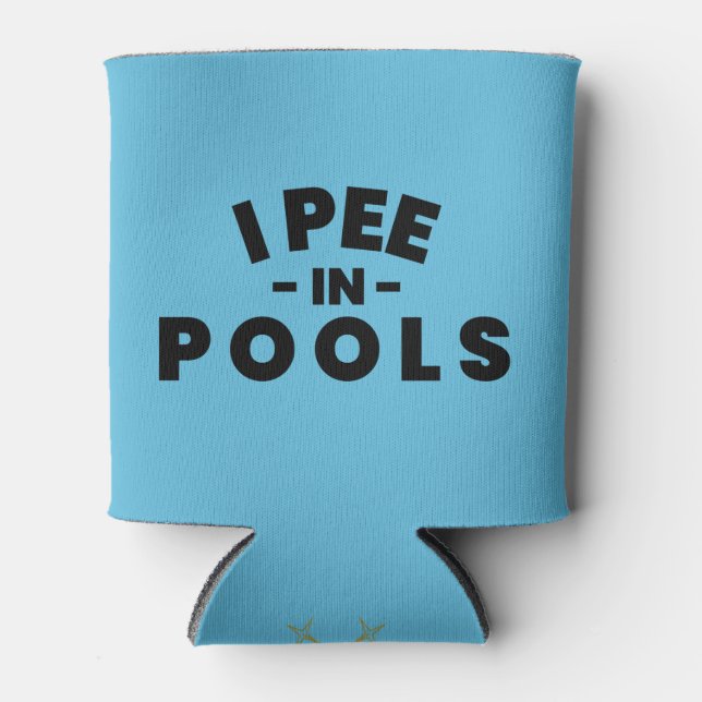 I Pee In Pools Funny Black Typography Can Cooler (Front)