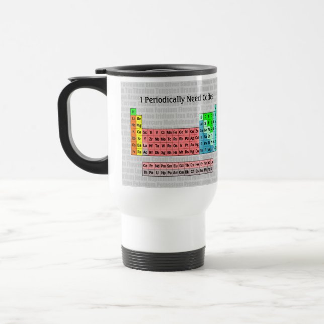 I Periodically Need Coffee- Periodic Table Travel Mug (Left)