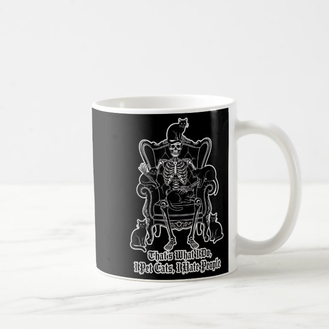 I Pet Cats I Hate People Skeleton Cat Lover Hallow Coffee Mug (Right)
