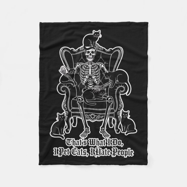 I Pet Cats I Hate People Skeleton Cat Lover Hallow Fleece Blanket (Front)
