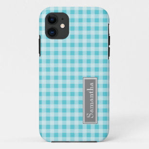 i Phone 5 Blue Gingham Custom Name iPhone 11 Case