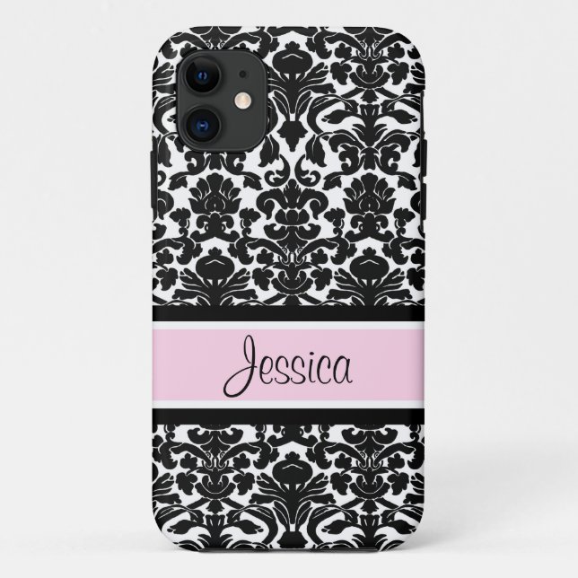i Phone 5 Pink Damask Custom Name Case-Mate iPhone Case (Back)