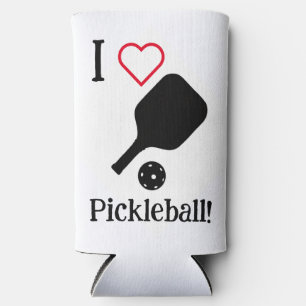 I ❤️ Pickleball in black, white, & red sticker. Seltzer Can Cooler
