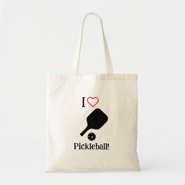 I ❤️ Pickleball in black, white, & red tote bag. Bag (Front)