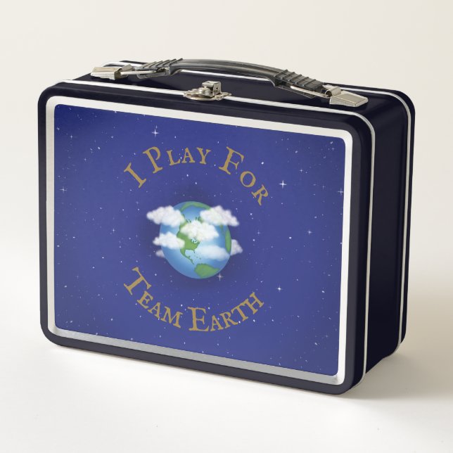 "I Play For Team Earth" Message of Unity Metal Lunch Box (Front)