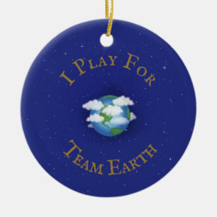 "I Play For Team Earth" World Population Ceramic Tree Decoration