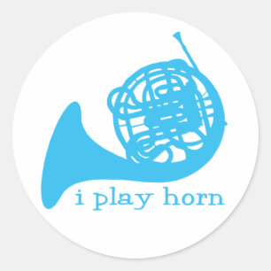 I Play Horn - Blue Classic Round Sticker