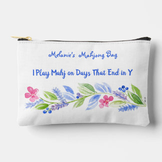 I Play Mahjong Dot Crack Bam Watercolor Flower Zip Accessory Pouch