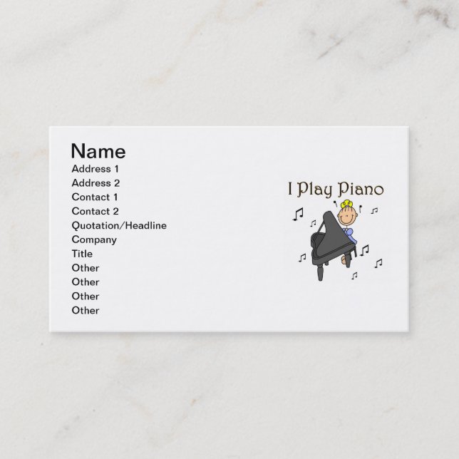 I Play Piano T-shirts and Gifts Business Card (Front)