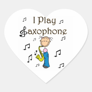 I Play Saxophone Stick Figure T-shirts and Gifts Heart Sticker