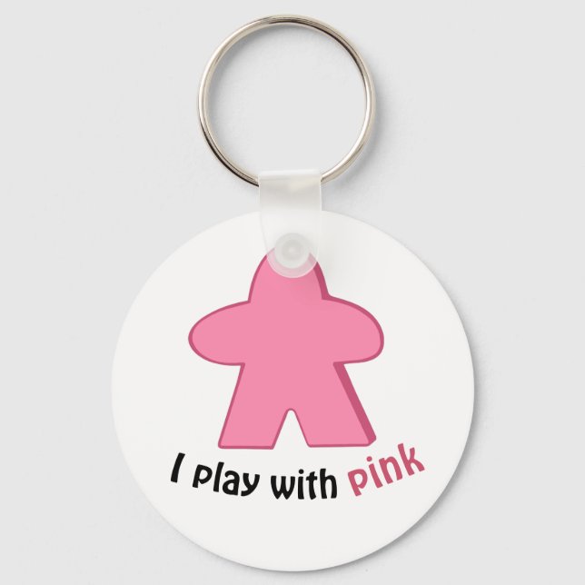 I Play with Pink Meeples Keychain (Front)