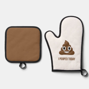 I Pooped Today Funny Emoticon Oven Mitt & Pot Holder Set