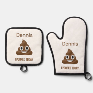 I Pooped Today Funny Poo Emoji Personalised Oven Mitt & Pot Holder Set