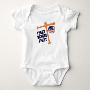 I pray before I play Basebal Game Baby Bodysuit